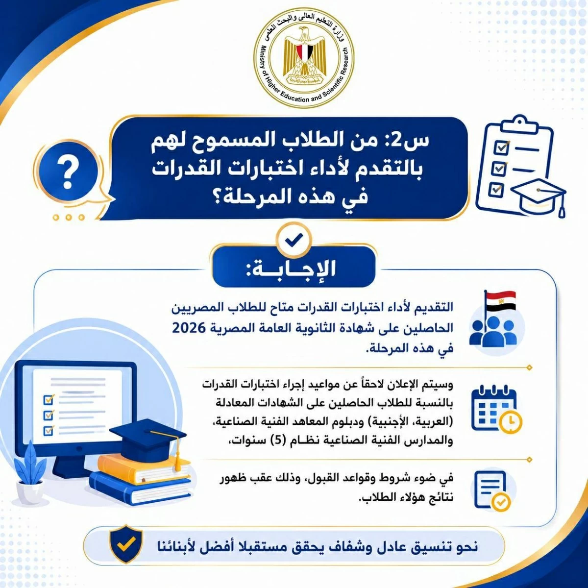 إنفوجرافات مبسطة لمساعدة الطلاب للتعرف على إجراءات التسجيل وأداء اختبارات القدرات