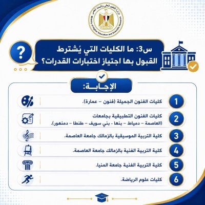 ما الكليات التى تشترط اجتياز اختبارات القدرات 2026 قبل الالتحاق بها؟