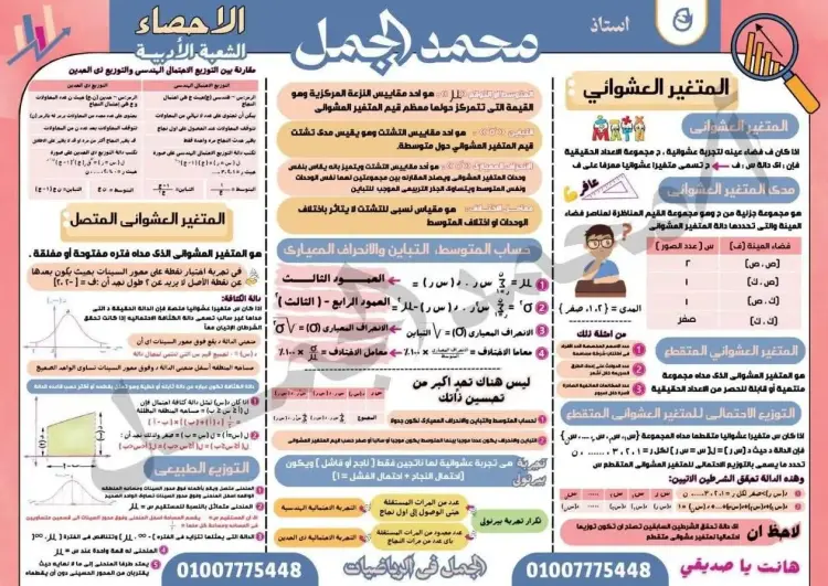 ملخص الإحصاء لطلاب الثانوية العامة 2026 في 5 ورقات - منهج مجاني