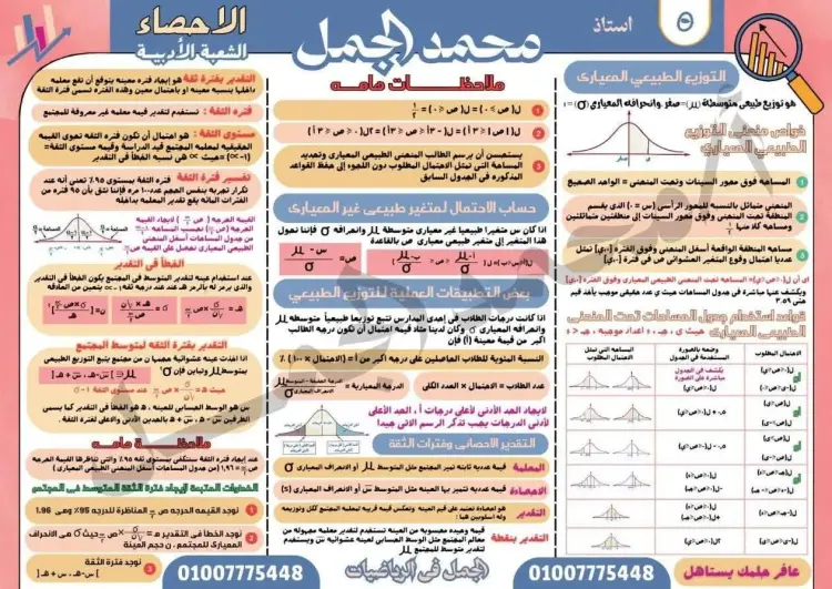 ملخص الإحصاء لطلاب الثانوية العامة 2026 في 5 ورقات - منهج مجاني