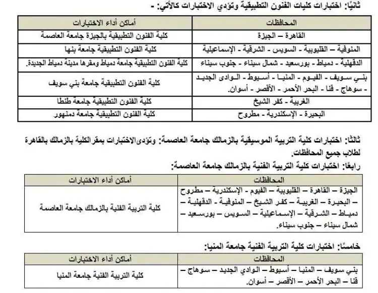 أماكن اختبارات قدرات الفنون التطبيقية 2026 2027 - منهج مجاني