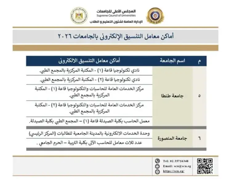 أماكن معامل التنسيق الإلكتروني بجامعات طنطا والمنصورة والزقازيق والمنيا 2026 - منهج مجاني