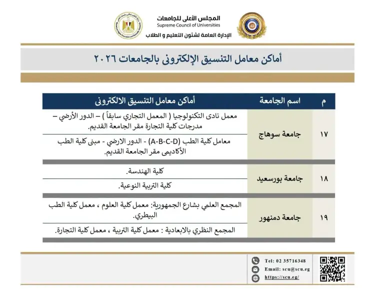 أماكن معامل التنسيق الإلكتروني بجامعات سوهاج وبورسعيد ودمنهور 2026 2027 - منهج مجاني